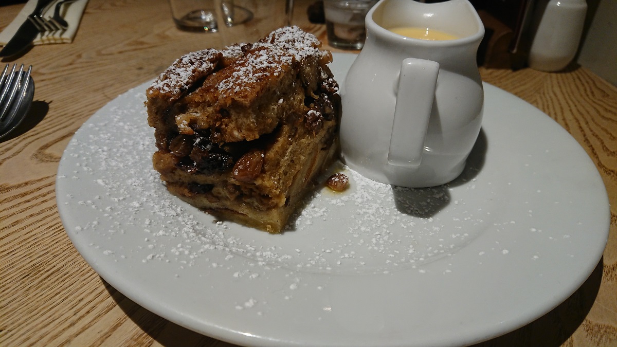 Bread and butter pudding on English south coast